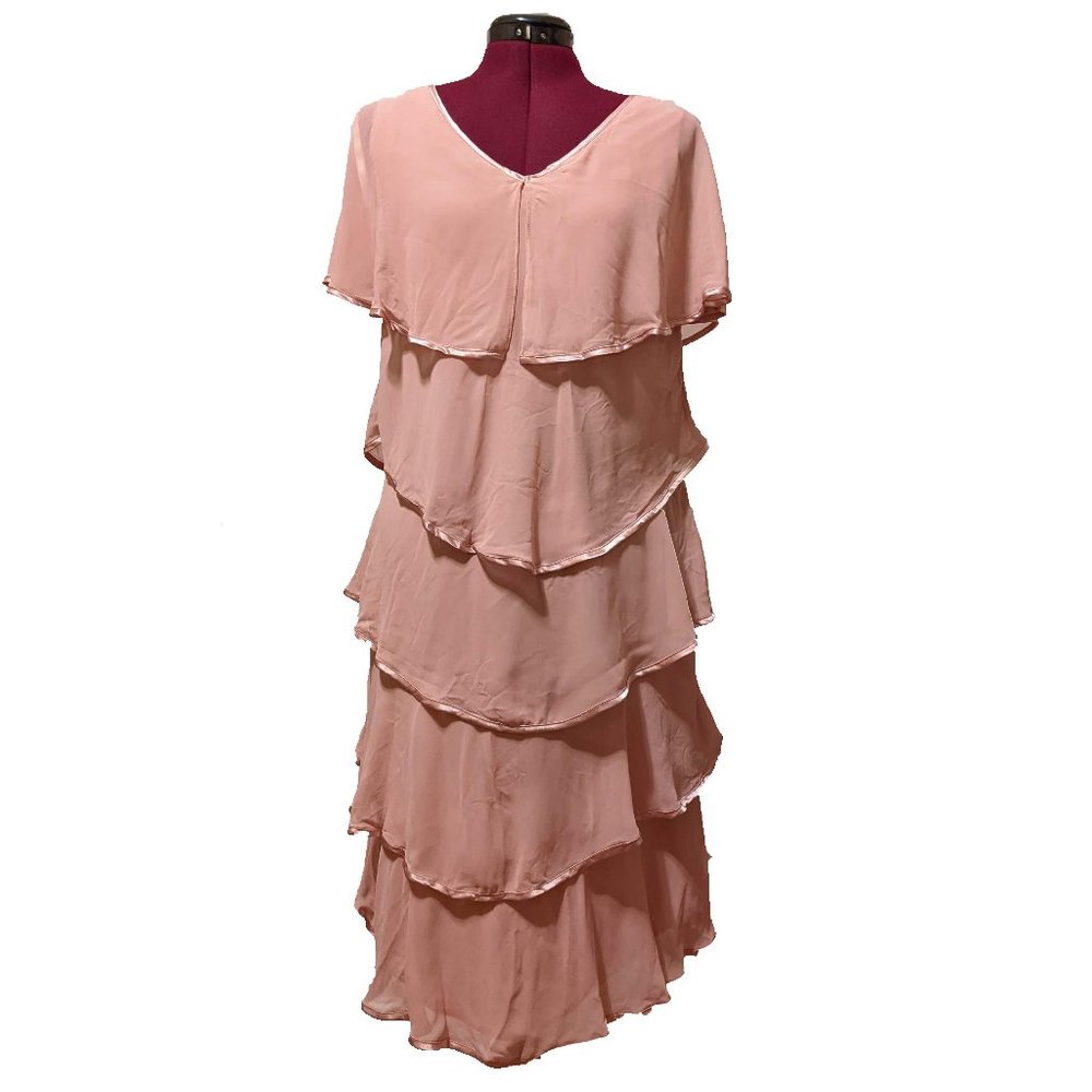90s Patra Rose Nude Crepe Chiffon Tier Layer Dress - Size 10